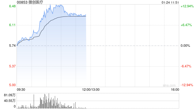 微创医疗早盘涨幅持续扩大 股价现涨超12%