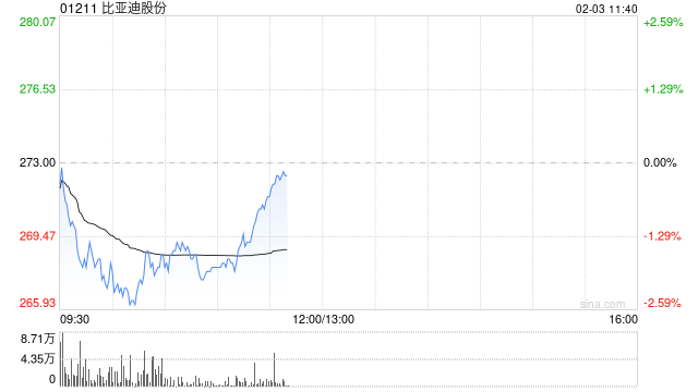 比亚迪股份：1月新能源汽车销量约30.05万辆 同比增长49.16%